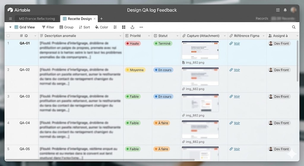 Airtable Design QA Log Feedback